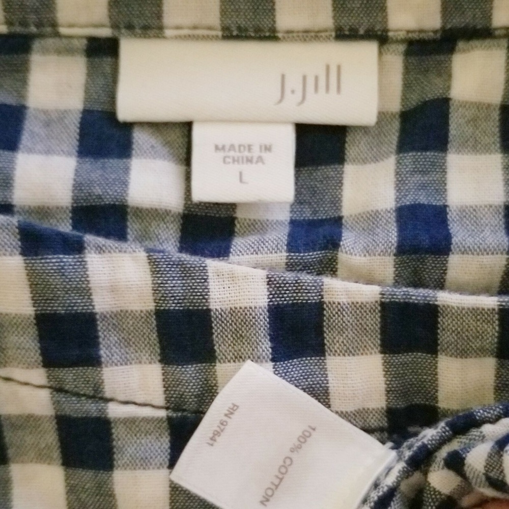 J. Jill Blue and White Gingham Check Boxy Blouse - Picture 5 of 5